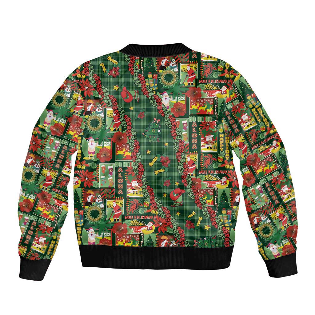 Mele Kalikimaka Pakalana Pikake Lei Bomber Jacket Hawaiian Rodeo Paniolo Ulaula Palaka - Polynesian Pride
