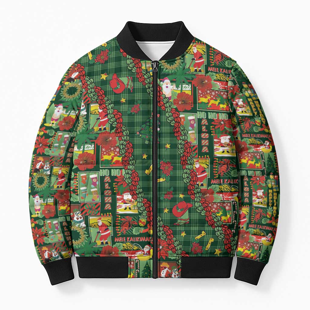 Mele Kalikimaka Pakalana Pikake Lei Bomber Puffer Jacket Hawaiian Rodeo Paniolo Ulaula Palaka - Polynesian Pride