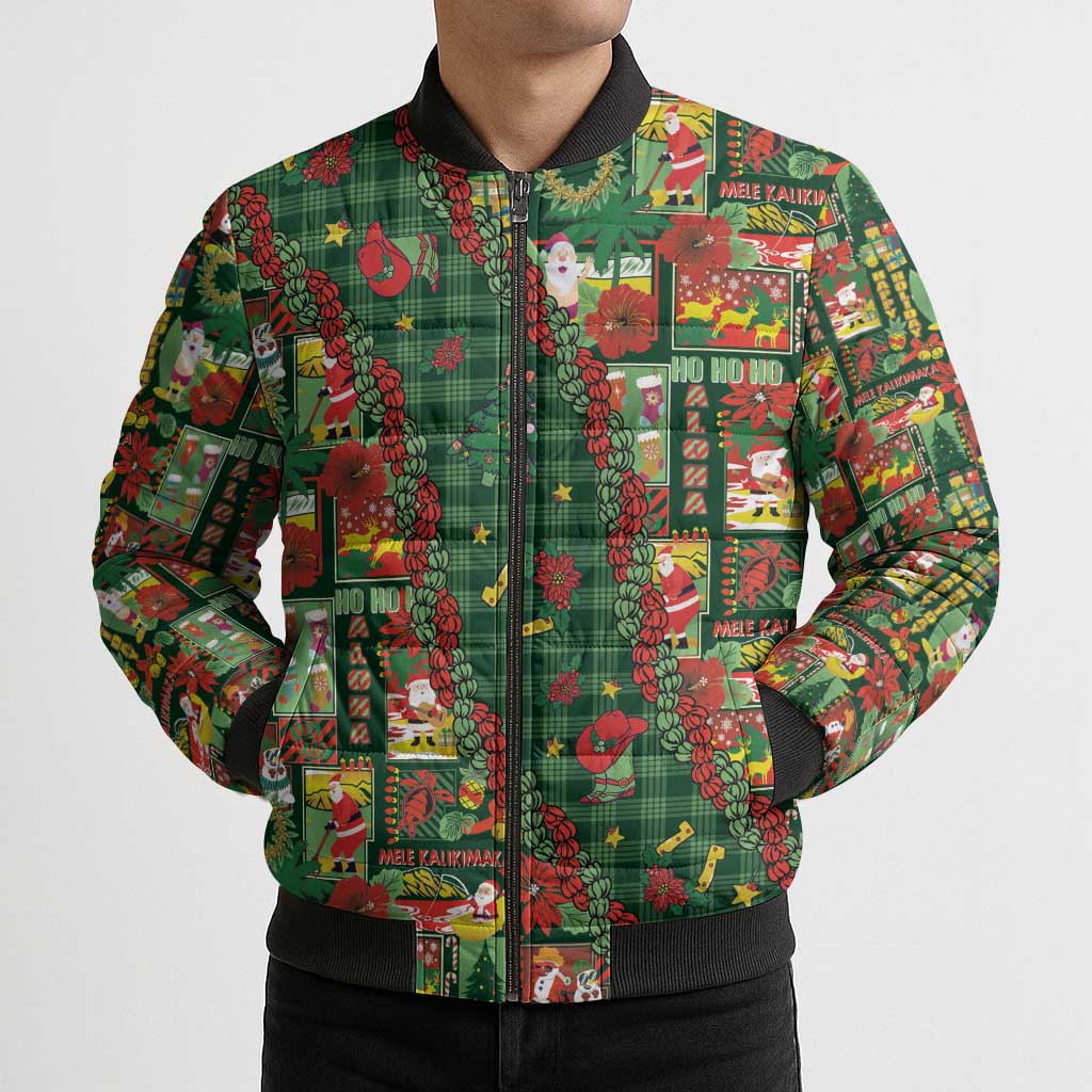 Mele Kalikimaka Pakalana Pikake Lei Bomber Puffer Jacket Hawaiian Rodeo Paniolo Ulaula Palaka - Polynesian Pride