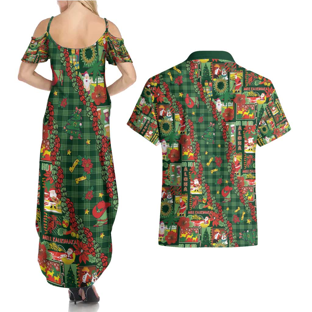 Mele Kalikimaka Pakalana Pikake Lei Couples Matching Summer Maxi Dress and Hawaiian Shirt Hawaiian Rodeo Paniolo Ulaula Palaka - Polynesian Pride