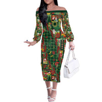 Mele Kalikimaka Pakalana Pikake Lei Family Matching Off The Shoulder Long Sleeve Dress and Hawaiian Shirt Hawaiian Rodeo Paniolo Ulaula Palaka - Polynesian Pride