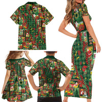 Mele Kalikimaka Pakalana Pikake Lei Family Matching Short Sleeve Bodycon Dress and Hawaiian Shirt Hawaiian Rodeo Paniolo Ulaula Palaka - Polynesian Pride