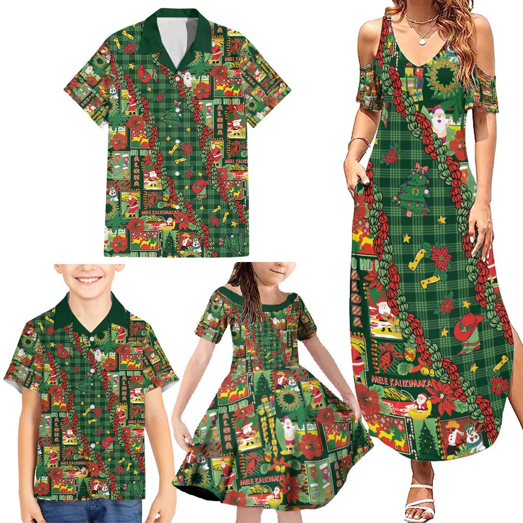 Mele Kalikimaka Pakalana Pikake Lei Family Matching Summer Maxi Dress and Hawaiian Shirt Hawaiian Rodeo Paniolo Ulaula Palaka - Polynesian Pride