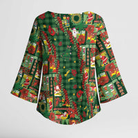 Mele Kalikimaka Pakalana Pikake Lei Kimono Sleeve Blouse Hawaiian Rodeo Paniolo Ulaula Palaka - Polynesian Pride