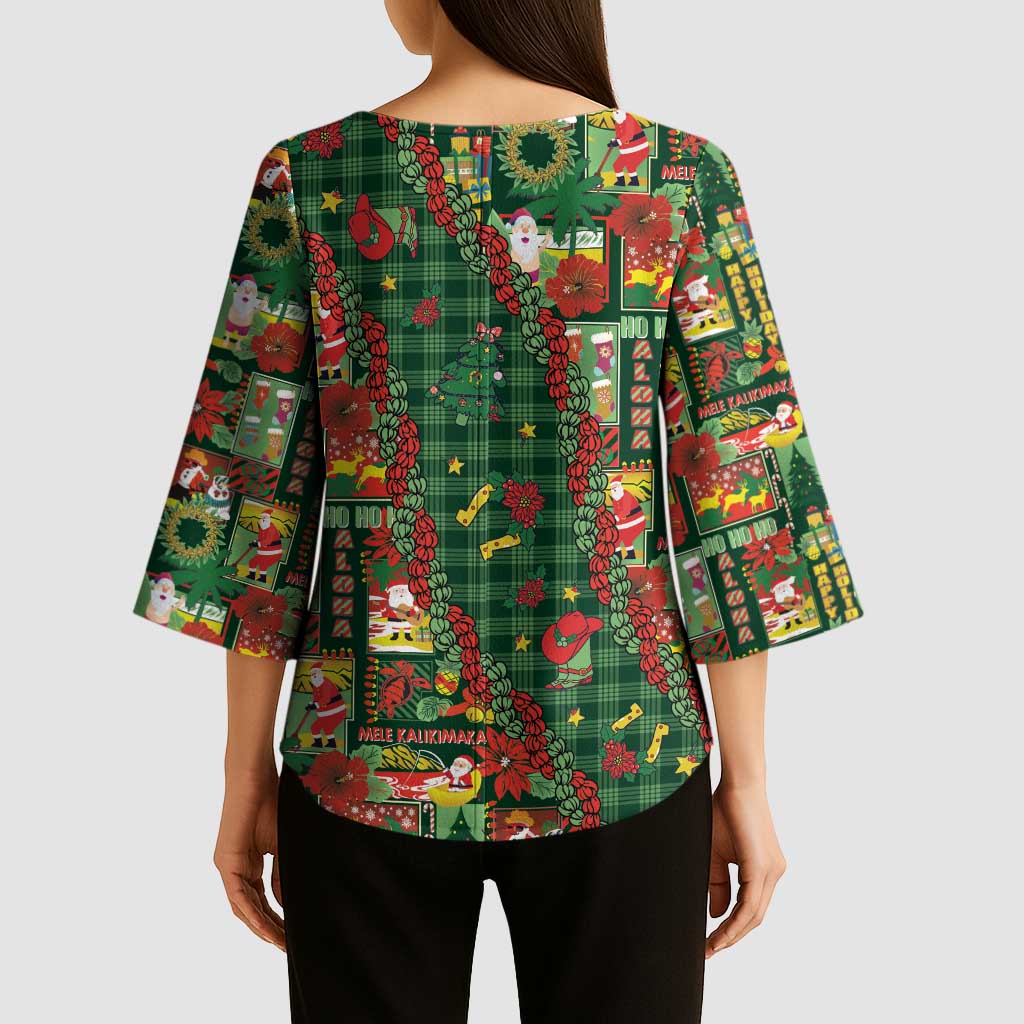Mele Kalikimaka Pakalana Pikake Lei Kimono Sleeve Blouse Hawaiian Rodeo Paniolo Ulaula Palaka - Polynesian Pride