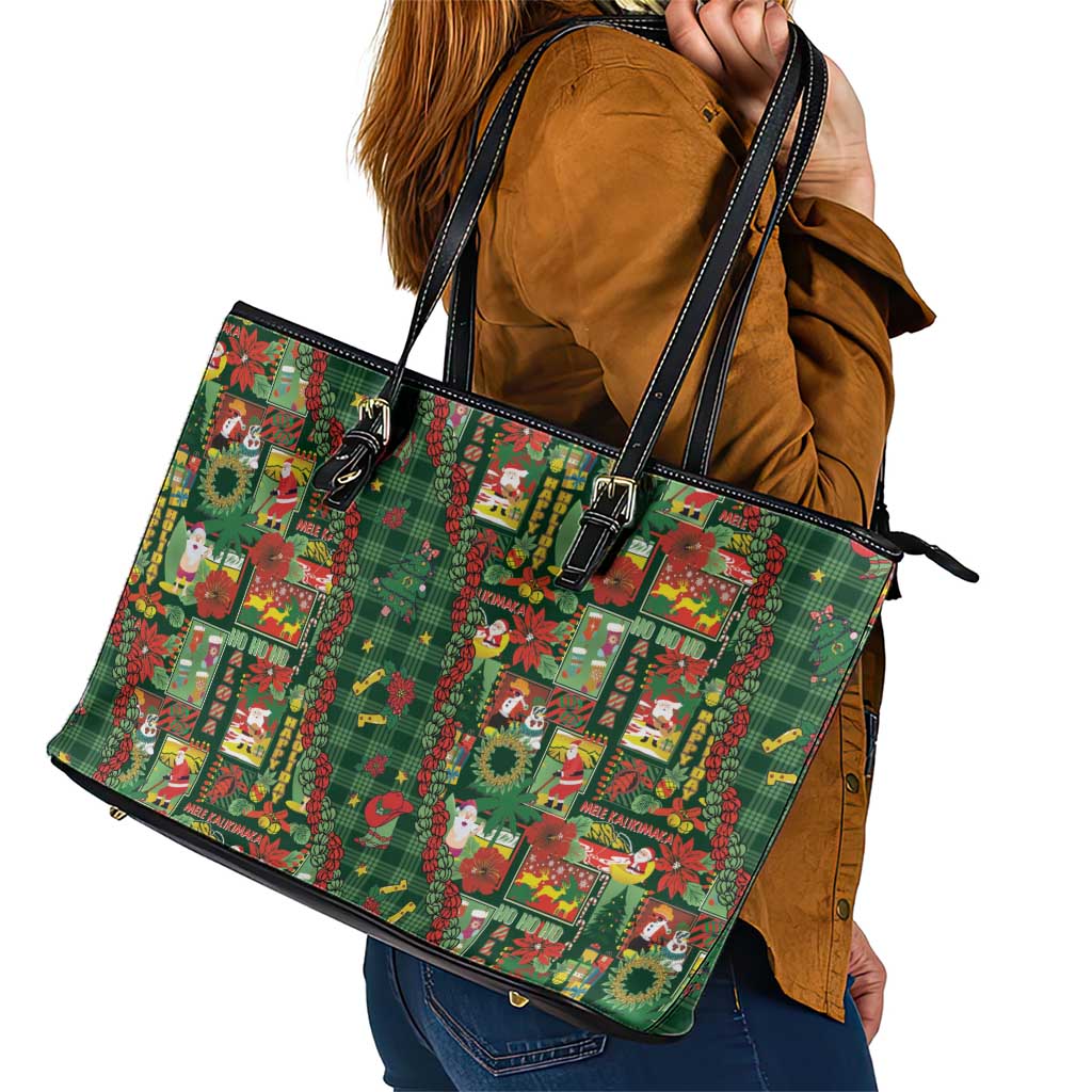 Mele Kalikimaka Pakalana Pikake Lei Leather Tote Bag Hawaiian Rodeo Paniolo Ulaula Palaka - Polynesian Pride