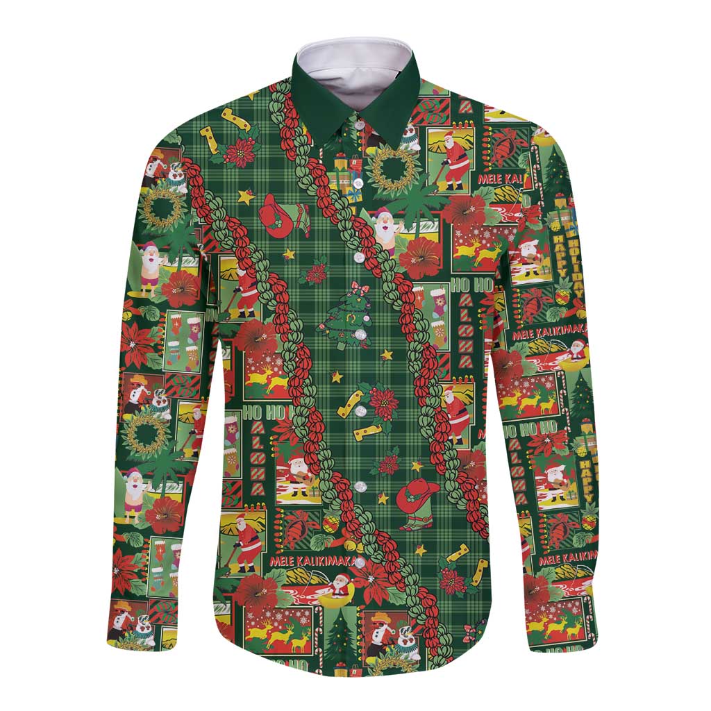 Mele Kalikimaka Pakalana Pikake Lei Long Sleeve Button Shirt Hawaiian Rodeo Paniolo Ulaula Palaka - Polynesian Pride