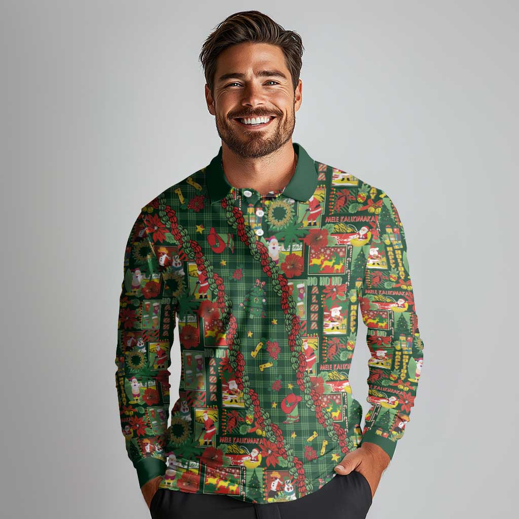 Mele Kalikimaka Pakalana Pikake Lei Long Sleeve Polo Shirt Hawaiian Rodeo Paniolo Ulaula Palaka - Polynesian Pride