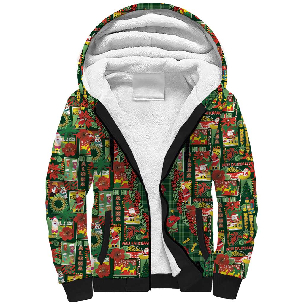Mele Kalikimaka Pakalana Pikake Lei Sherpa Hoodie Hawaiian Rodeo Paniolo Ulaula Palaka - Polynesian Pride