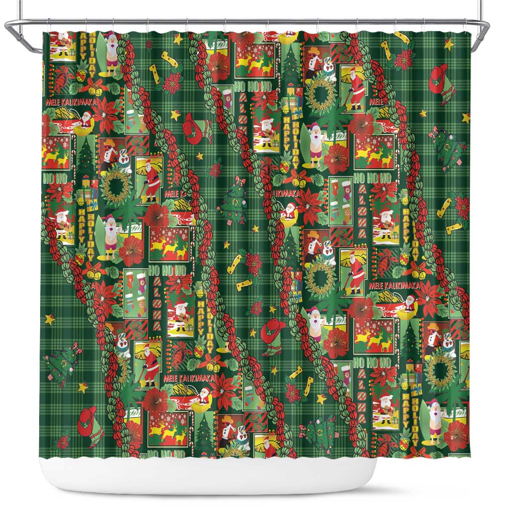 Mele Kalikimaka Pakalana Pikake Lei Shower Curtain Hawaiian Rodeo Paniolo Ulaula Palaka - Polynesian Pride