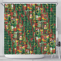 Mele Kalikimaka Pakalana Pikake Lei Shower Curtain Hawaiian Rodeo Paniolo Ulaula Palaka - Polynesian Pride