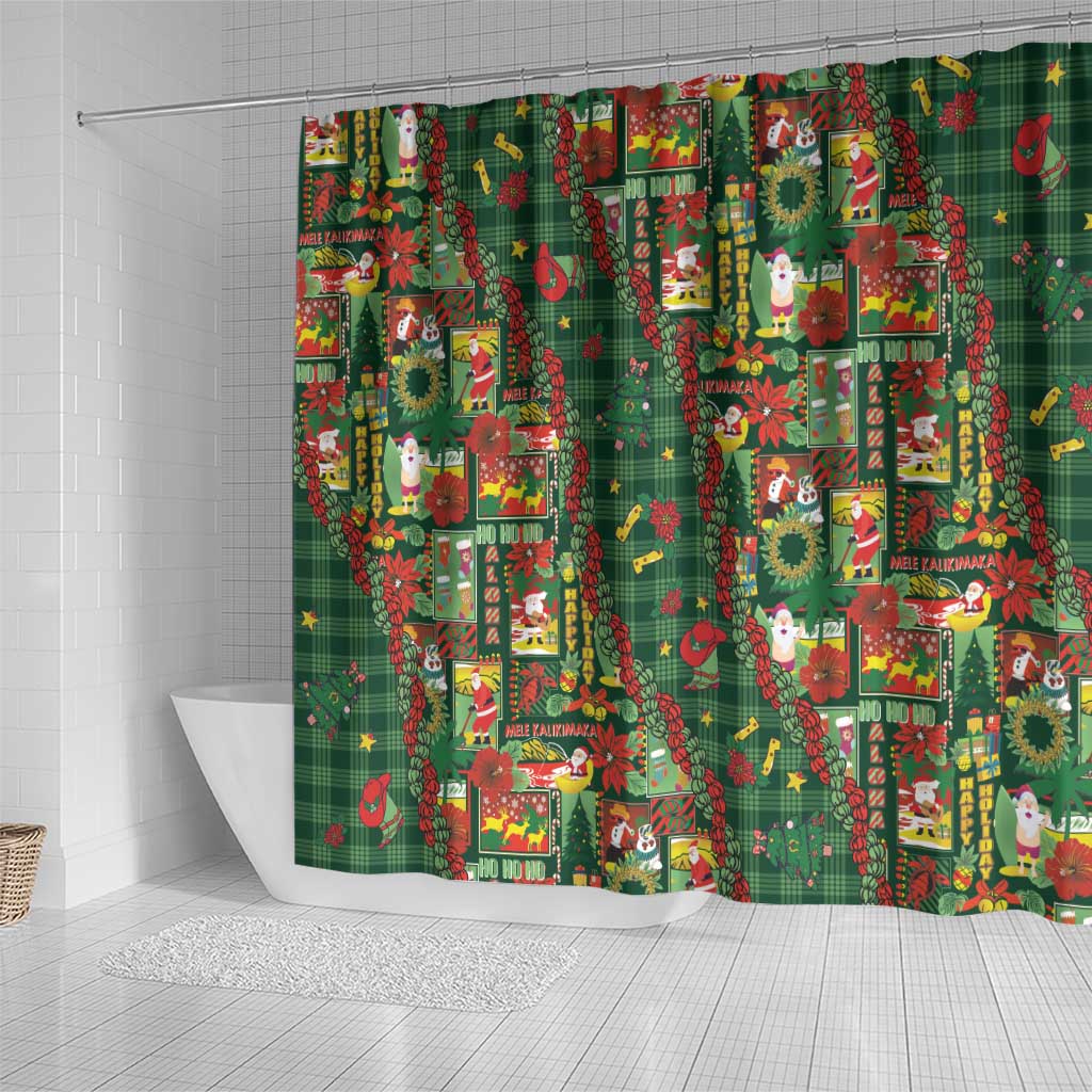 Mele Kalikimaka Pakalana Pikake Lei Shower Curtain Hawaiian Rodeo Paniolo Ulaula Palaka - Polynesian Pride