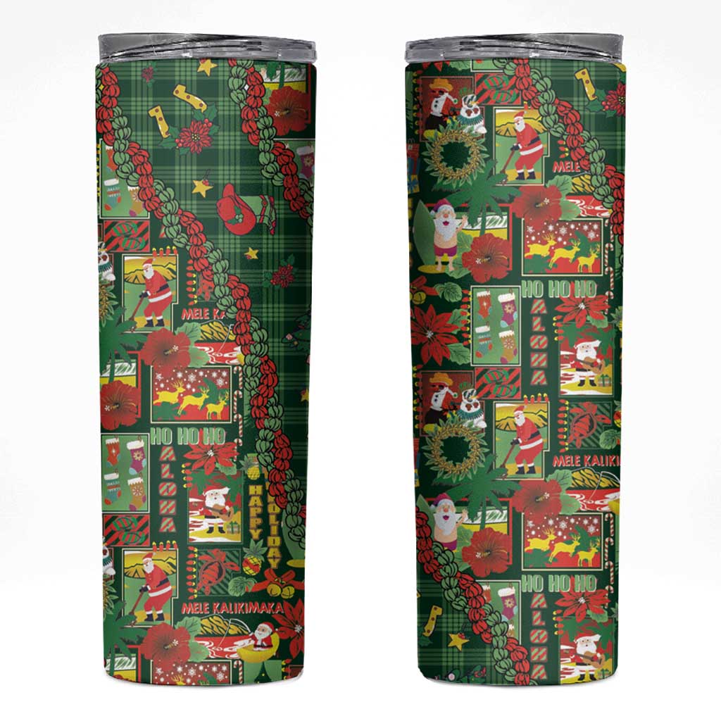 Mele Kalikimaka Pakalana Pikake Lei Skinny Tumbler Hawaiian Rodeo Paniolo Ulaula Palaka - Polynesian Pride
