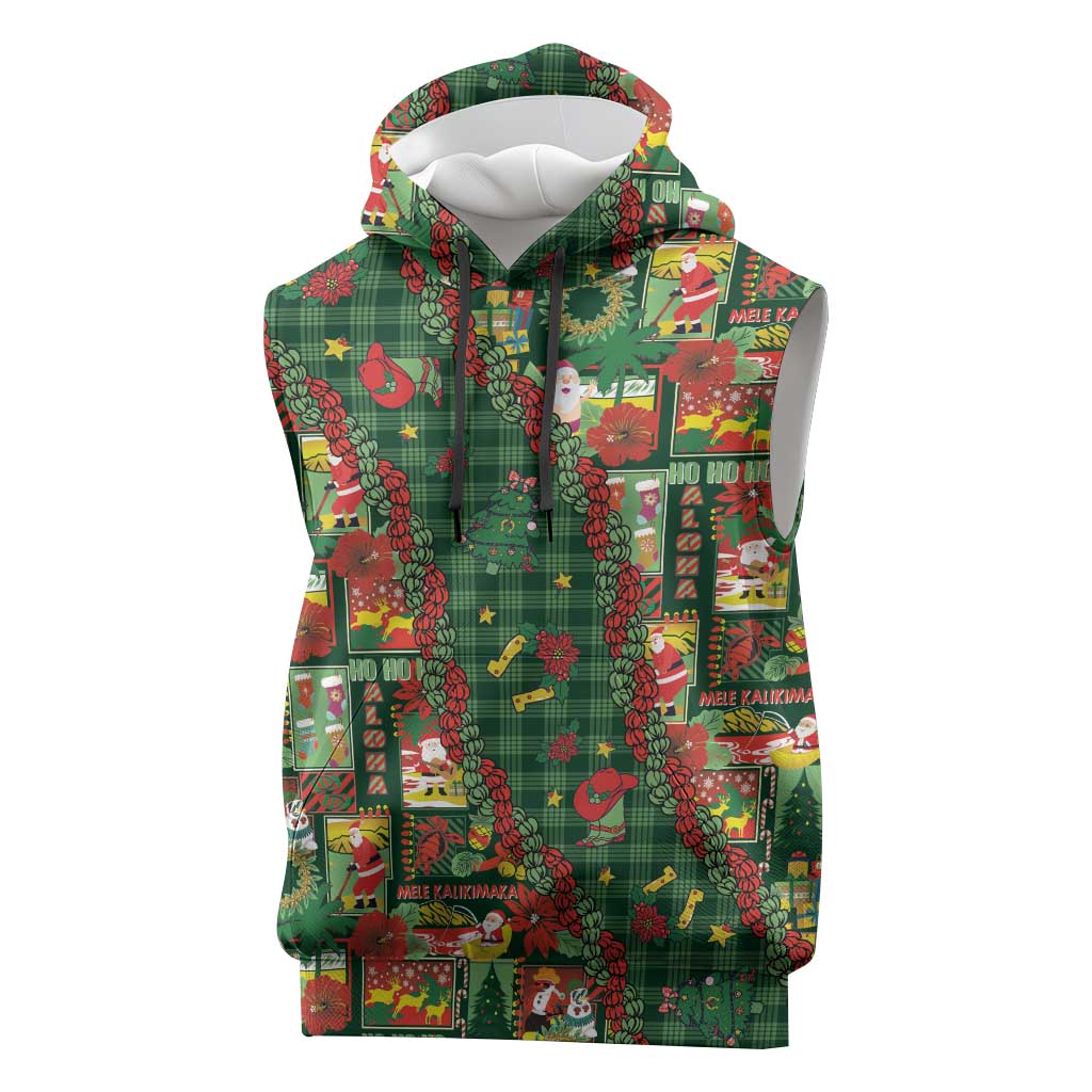 Mele Kalikimaka Pakalana Pikake Lei Sleeveless Hoodie Hawaiian Rodeo Paniolo Ulaula Palaka - Polynesian Pride