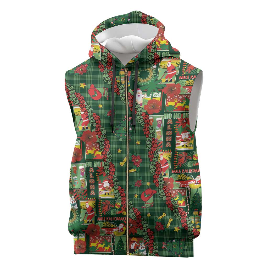 Mele Kalikimaka Pakalana Pikake Lei Sleeveless Zip Hoodie Hawaiian Rodeo Paniolo Ulaula Palaka - Polynesian Pride