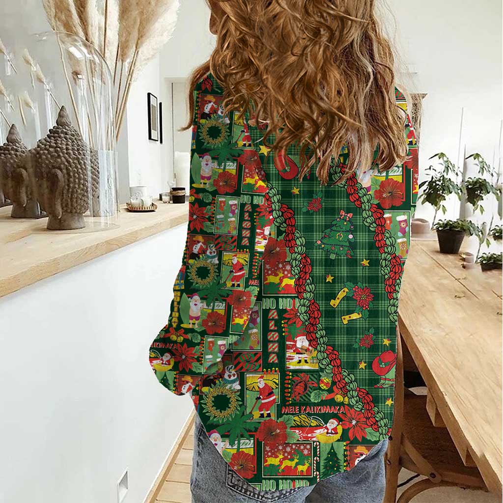 Mele Kalikimaka Pakalana Pikake Lei Women Casual Shirt Hawaiian Rodeo Paniolo Ulaula Palaka - Polynesian Pride