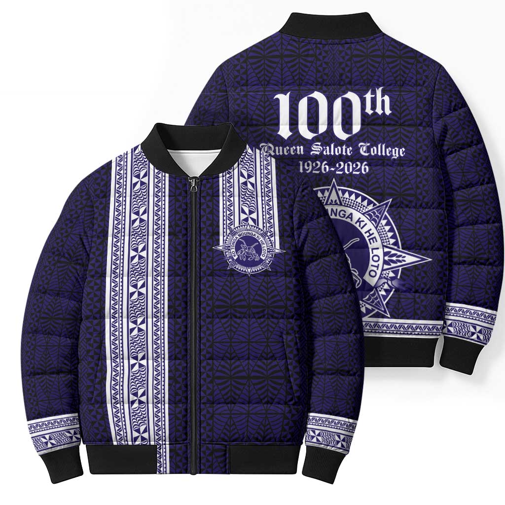 Tonga Queen Salote College 100 years Bomber Puffer Jacket QSC 1926-2026 Tongan Pattern