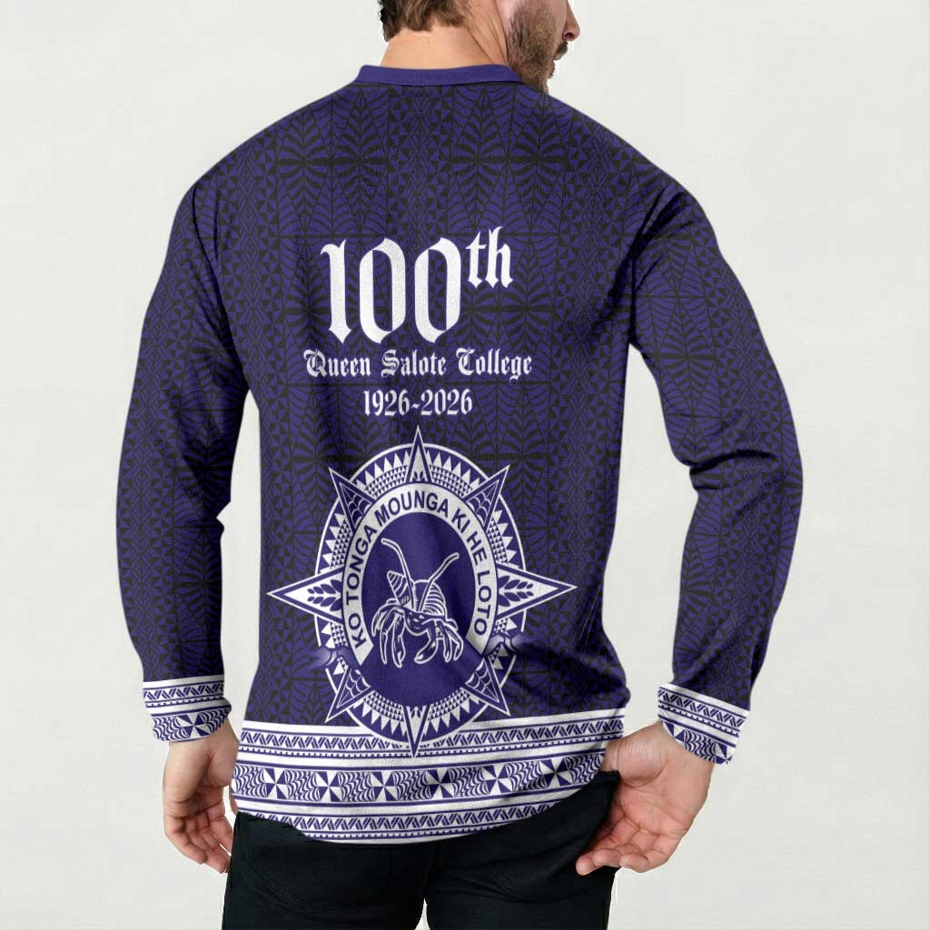 Tonga Queen Salote College 100 years Button Sweatshirt QSC 1926-2026 Tongan Pattern