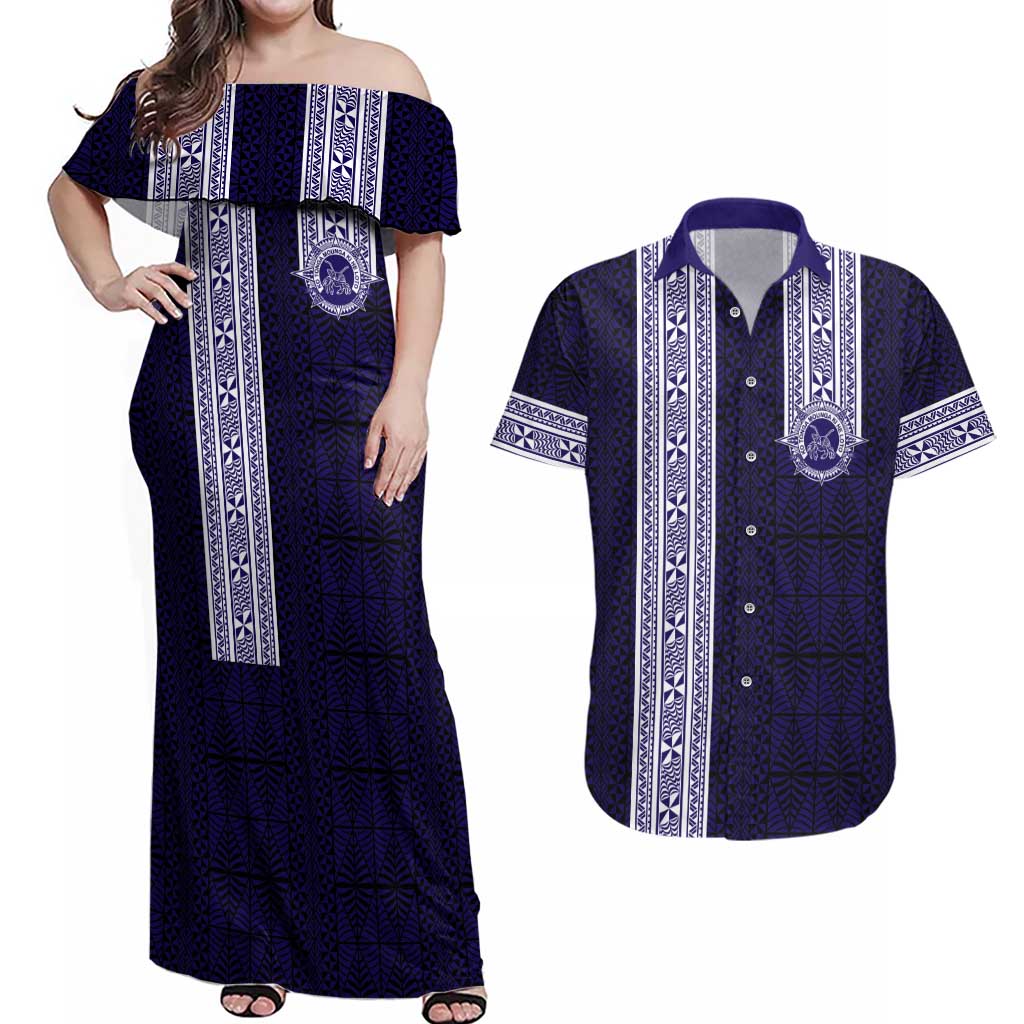 Tonga Queen Salote College 100 years Couples Matching Off Shoulder Maxi Dress and Hawaiian Shirt QSC 1926-2026 Tongan Pattern