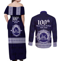 Tonga Queen Salote College 100 years Couples Matching Off Shoulder Maxi Dress and Long Sleeve Button Shirt QSC 1926-2026 Tongan Pattern LT9 - Polynesian Pride