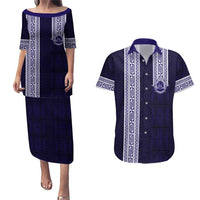 Tonga Queen Salote College 100 years Couples Matching Puletasi and Hawaiian Shirt QSC 1926-2026 Tongan Pattern LT9 Blue - Polynesian Pride