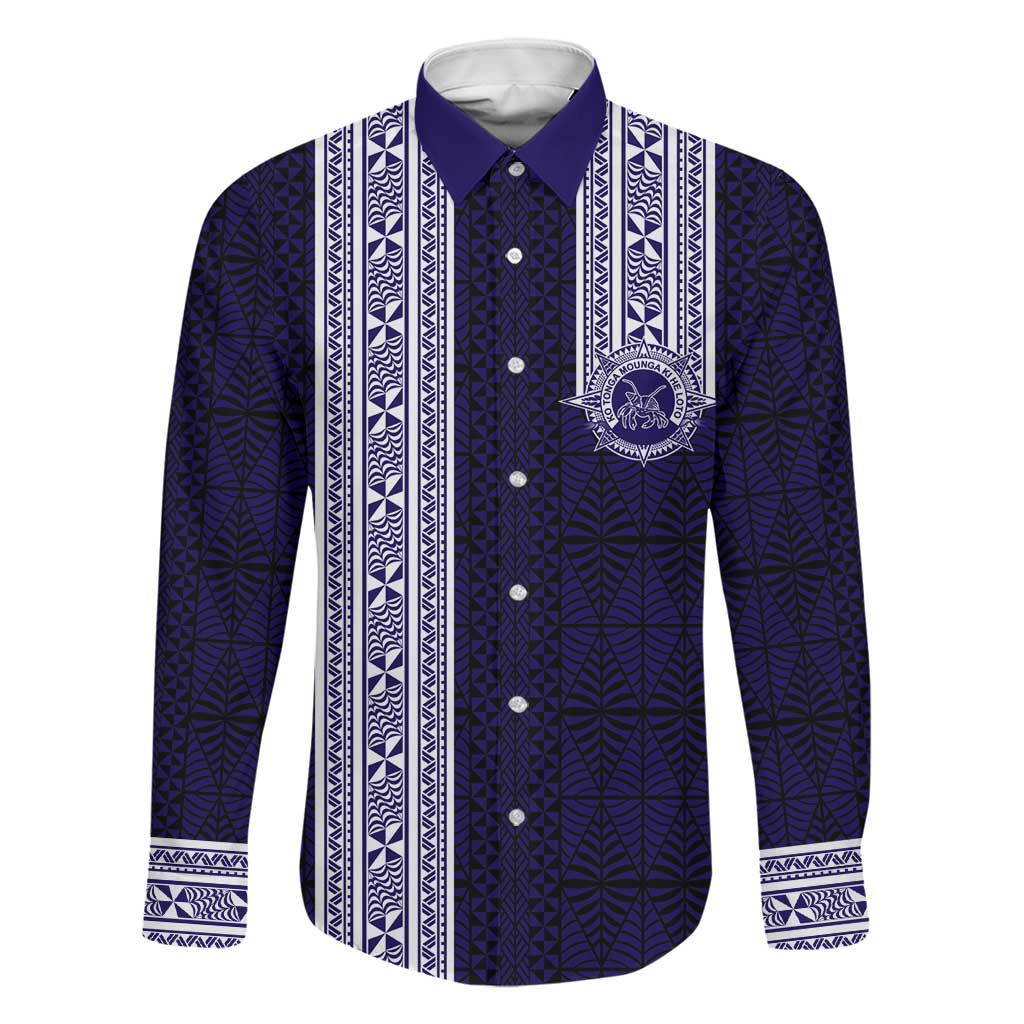 Tonga Queen Salote College 100 years Family Matching Off The Shoulder Long Sleeve Dress and Hawaiian Shirt QSC 1926-2026 Tongan Pattern LT9 Dad's Shirt - Long Sleeve Blue - Polynesian Pride