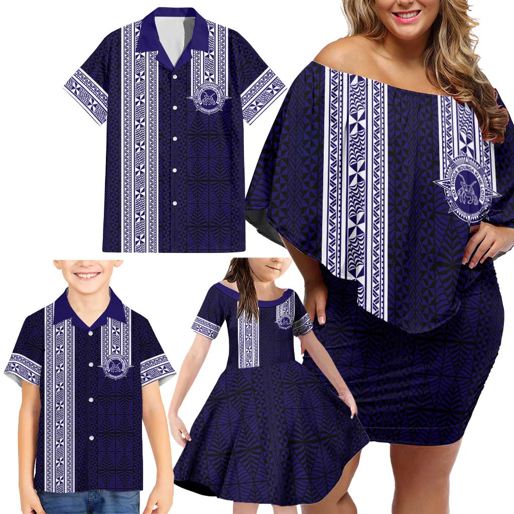 Tonga Queen Salote College 100 years Family Matching Off Shoulder Short Dress and Hawaiian Shirt QSC 1926-2026 Tongan Pattern LT9 - Polynesian Pride