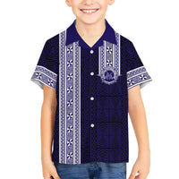 Tonga Queen Salote College 100 years Family Matching Puletasi and Hawaiian Shirt QSC 1926-2026 Tongan Pattern LT9 Son's Shirt Blue - Polynesian Pride