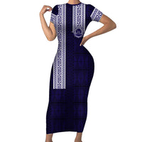 Tonga Queen Salote College 100 years Family Matching Short Sleeve Bodycon Dress and Hawaiian Shirt QSC 1926-2026 Tongan Pattern LT9 Mom's Dress Blue - Polynesian Pride