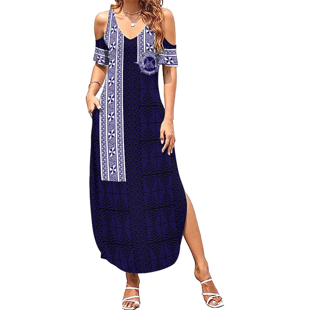 Tonga Queen Salote College 100 years Family Matching Summer Maxi Dress and Hawaiian Shirt QSC 1926-2026 Tongan Pattern LT9 Mom's Dress Blue - Polynesian Pride