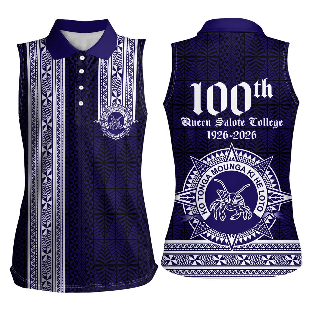 Tonga Queen Salote College 100 years Women Sleeveless Polo Shirt QSC 1926-2026 Tongan Pattern