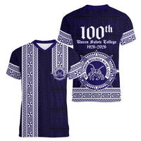 Tonga Queen Salote College 100 years Women V-Neck T-Shirt QSC 1926-2026 Tongan Pattern