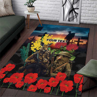 Kangaroo-Kiwi Soldier ANZAC Personalised Area Rug Golden Wattle and Pohutukawa Flowers