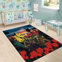 Kangaroo-Kiwi Soldier ANZAC Personalised Area Rug Golden Wattle and Pohutukawa Flowers