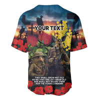 Kangaroo-Kiwi Soldier ANZAC Personalised Baseball Jersey Golden Wattle and Pohutukawa Flowers LT9 - Polynesian Pride