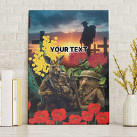 Kangaroo-Kiwi Soldier ANZAC Personalised Canvas Wall Art Golden Wattle and Pohutukawa Flowers LT9 Without Frame Black - Polynesian Pride