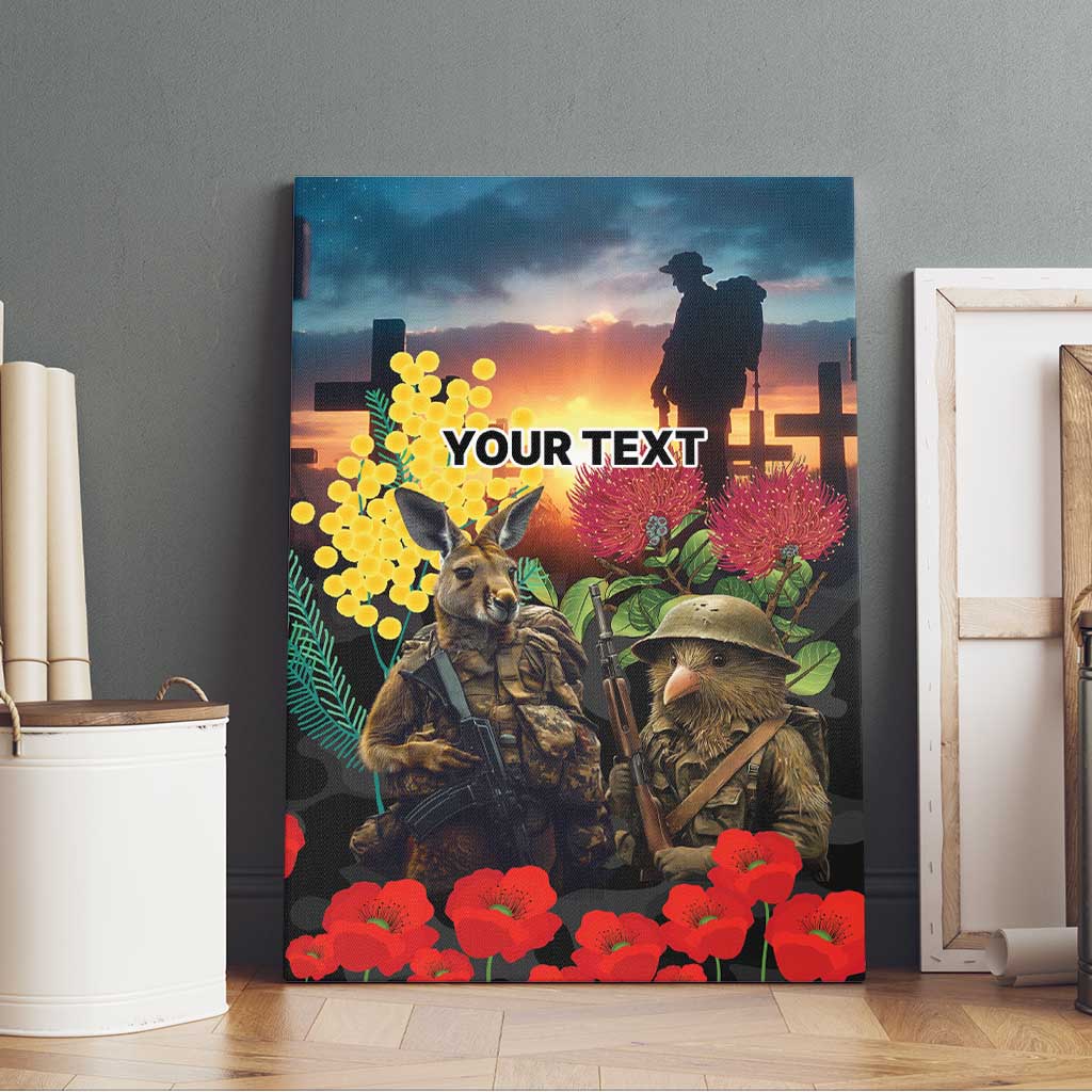 Kangaroo-Kiwi Soldier ANZAC Personalised Canvas Wall Art Golden Wattle and Pohutukawa Flowers LT9 - Polynesian Pride