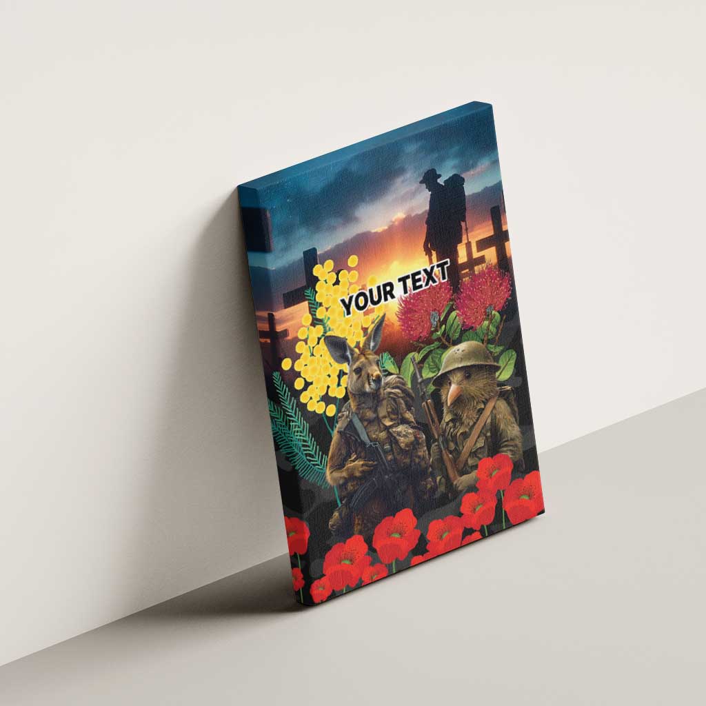 Kangaroo-Kiwi Soldier ANZAC Personalised Canvas Wall Art Golden Wattle and Pohutukawa Flowers LT9 - Polynesian Pride