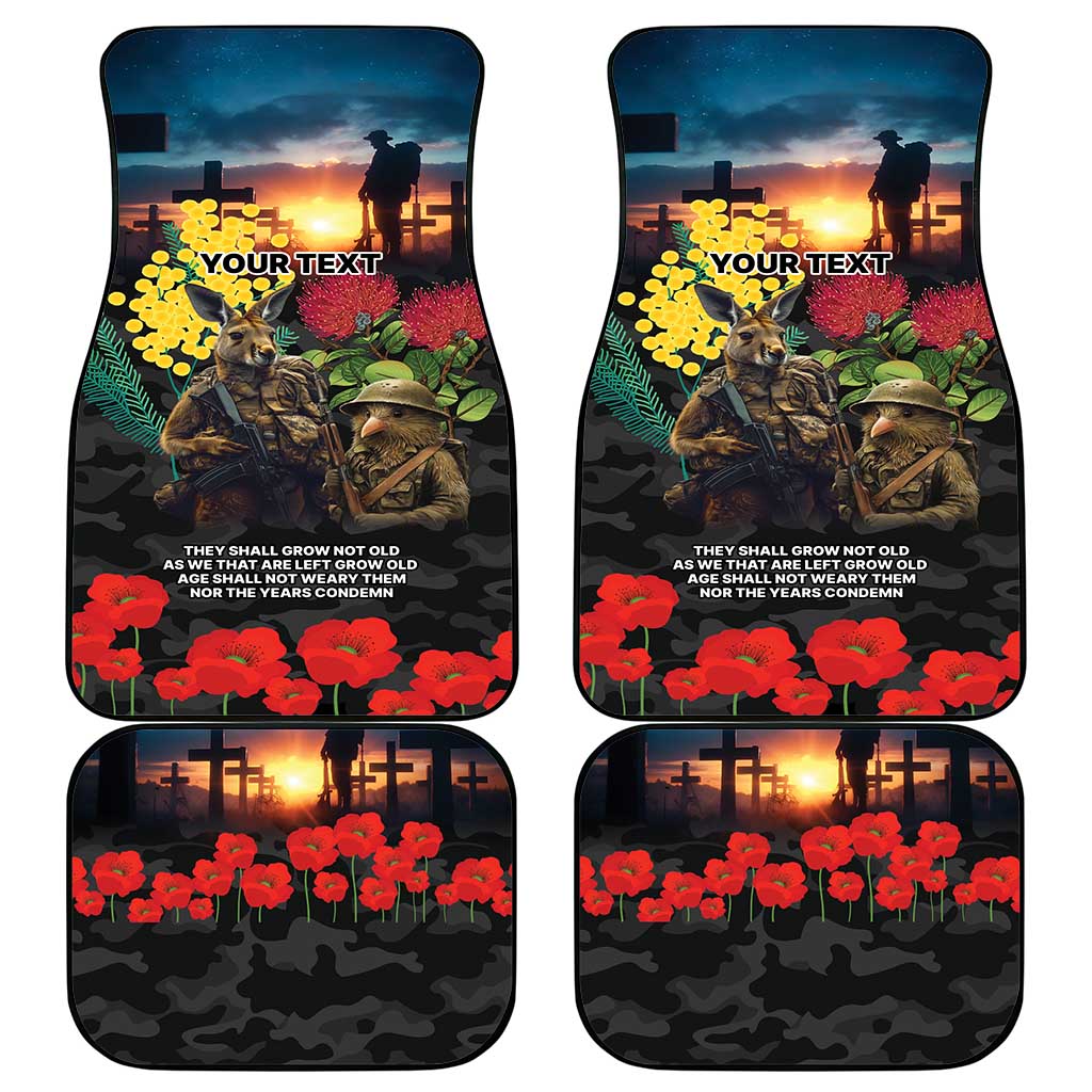 Kangaroo-Kiwi Soldier ANZAC Personalised Car Mats Golden Wattle and Pohutukawa Flowers