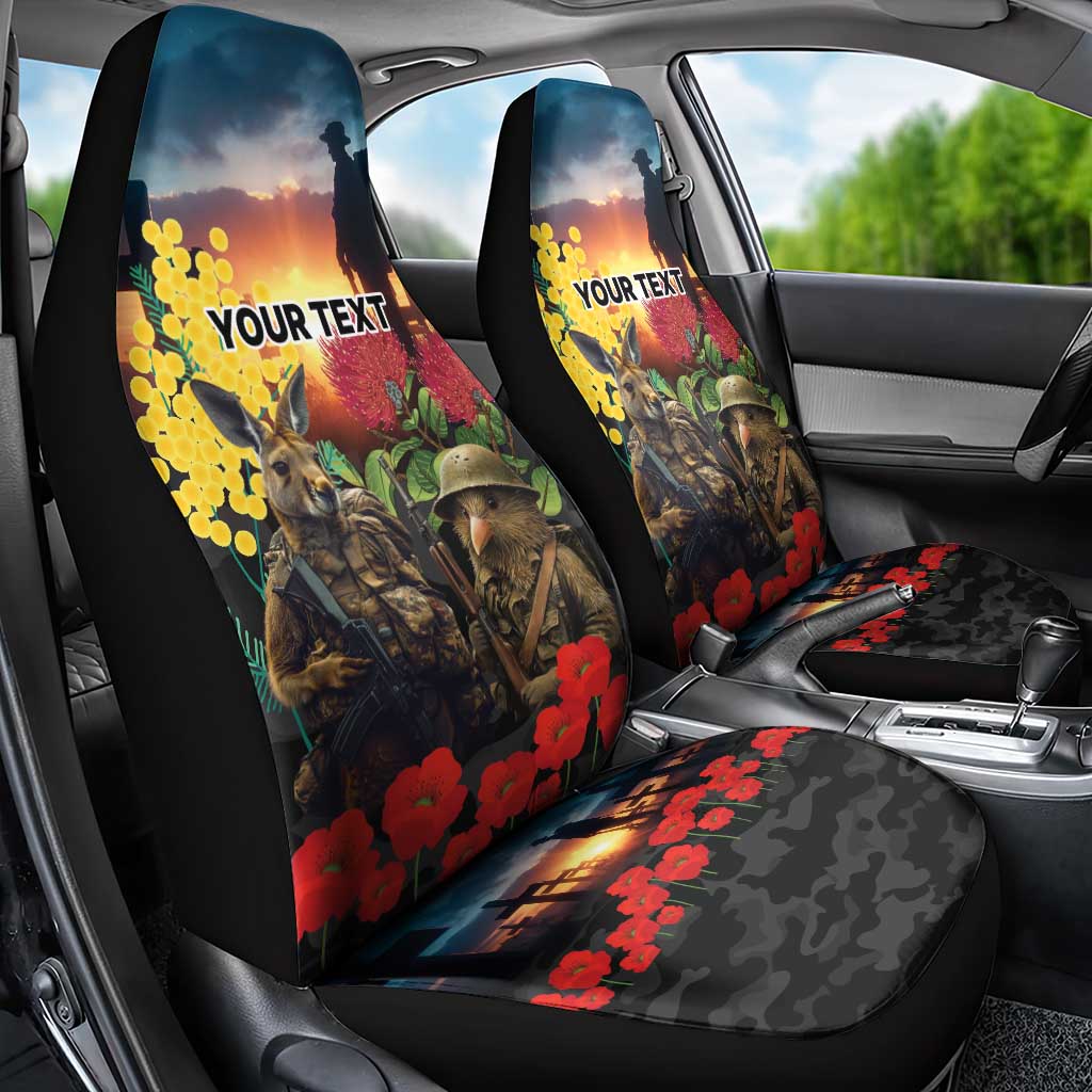 Kangaroo-Kiwi Soldier ANZAC Personalised Car Seat Cover Golden Wattle and Pohutukawa Flowers