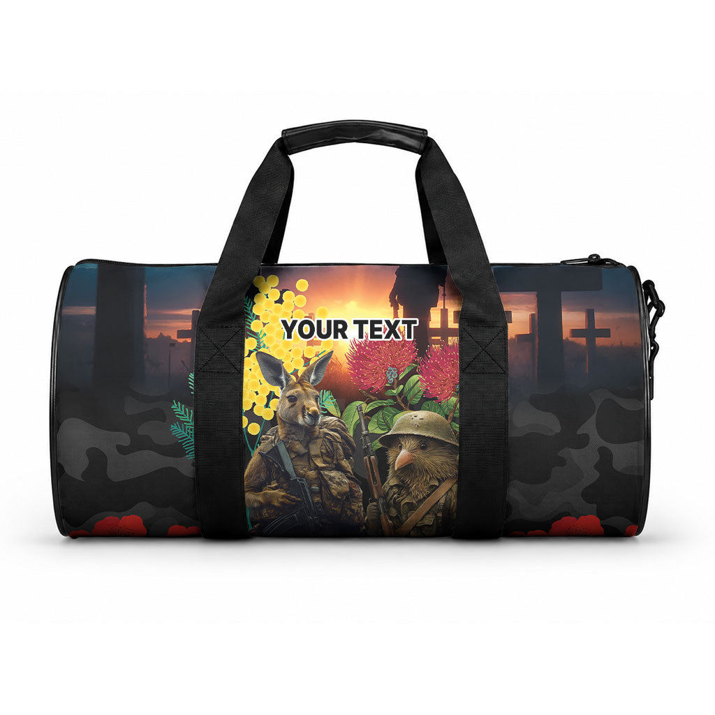 Kangaroo-Kiwi Soldier ANZAC Personalised Duffle Bag Golden Wattle and Pohutukawa Flowers LT9 One size Black - Polynesian Pride