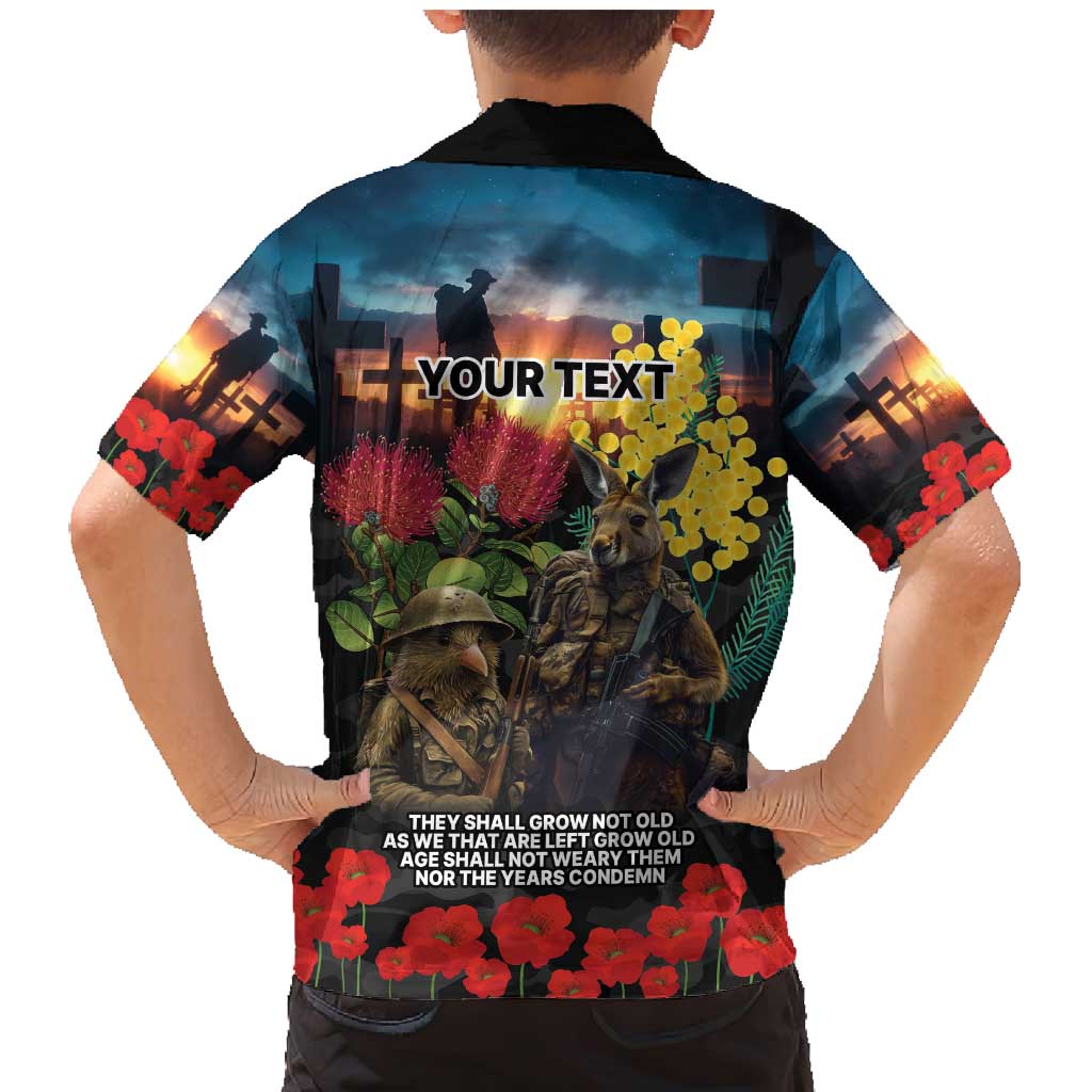 Kangaroo-Kiwi Soldier ANZAC Personalised Family Matching Mermaid Dress and Hawaiian Shirt Golden Wattle and Pohutukawa Flowers LT9 - Polynesian Pride