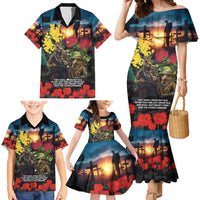 Kangaroo-Kiwi Soldier ANZAC Personalised Family Matching Mermaid Dress and Hawaiian Shirt Golden Wattle and Pohutukawa Flowers LT9 - Polynesian Pride