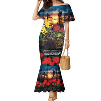 Kangaroo-Kiwi Soldier ANZAC Personalised Family Matching Mermaid Dress and Hawaiian Shirt Golden Wattle and Pohutukawa Flowers LT9 Mom's Dress Black - Polynesian Pride