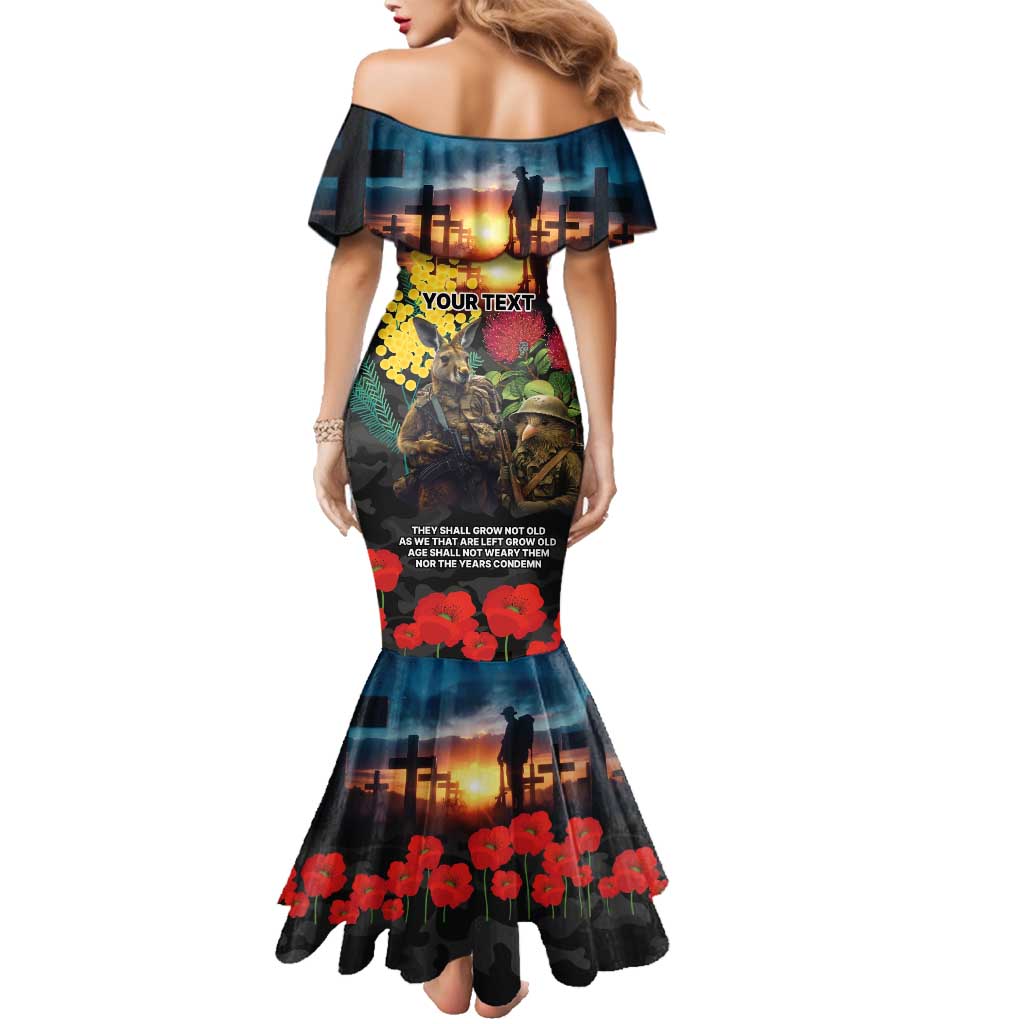 Kangaroo-Kiwi Soldier ANZAC Personalised Family Matching Mermaid Dress and Hawaiian Shirt Golden Wattle and Pohutukawa Flowers LT9 - Polynesian Pride