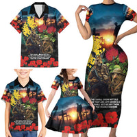 Kangaroo-Kiwi Soldier ANZAC Personalised Family Matching Short Sleeve Bodycon Dress and Hawaiian Shirt Golden Wattle and Pohutukawa Flowers LT9 - Polynesian Pride