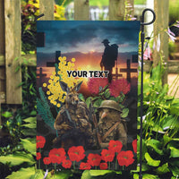 Kangaroo-Kiwi Soldier ANZAC Personalised Garden Flag Golden Wattle and Pohutukawa Flowers