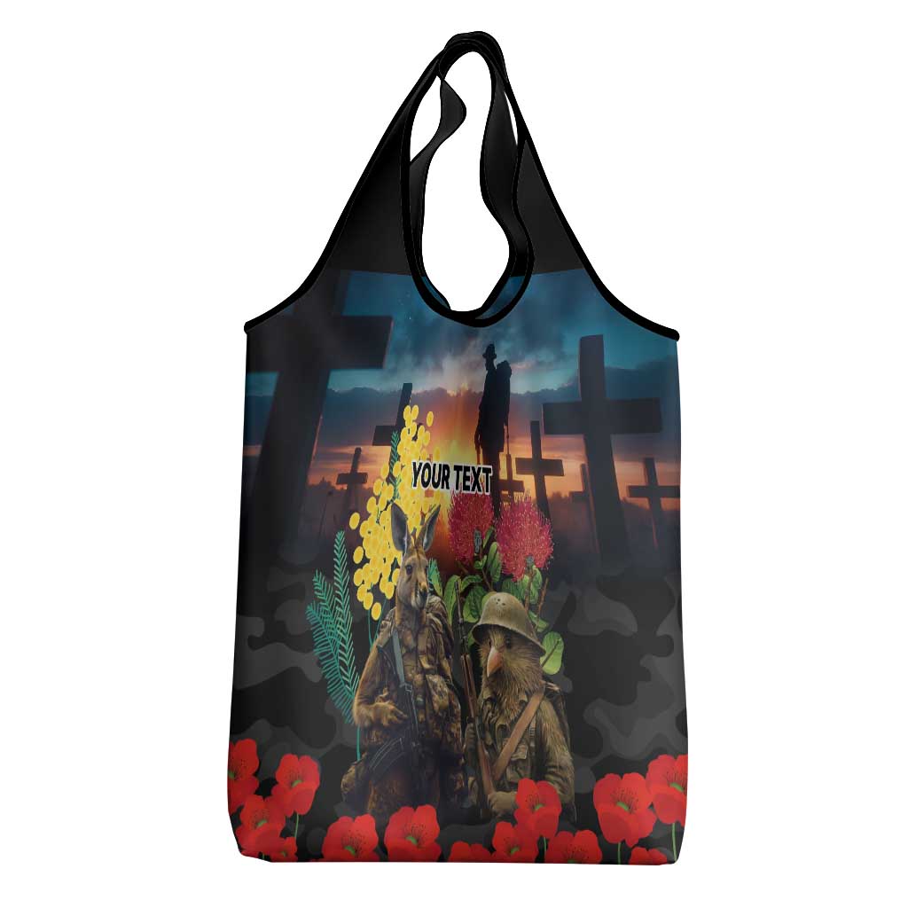 Kangaroo-Kiwi Soldier ANZAC Personalised Grocery Bag Golden Wattle and Pohutukawa Flowers
