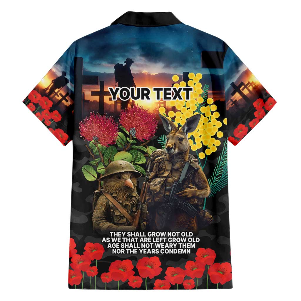 Kangaroo-Kiwi Soldier ANZAC Personalised Hawaiian Shirt Golden Wattle and Pohutukawa Flowers
