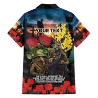 Kangaroo-Kiwi Soldier ANZAC Personalised Hawaiian Shirt Golden Wattle and Pohutukawa Flowers